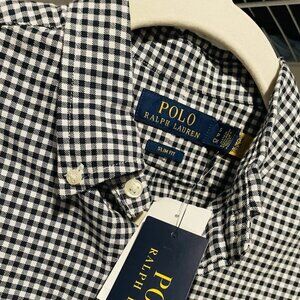 Ralph Lauren Polo Black White Checkered Gingham Slim For Oxford Shirt Small